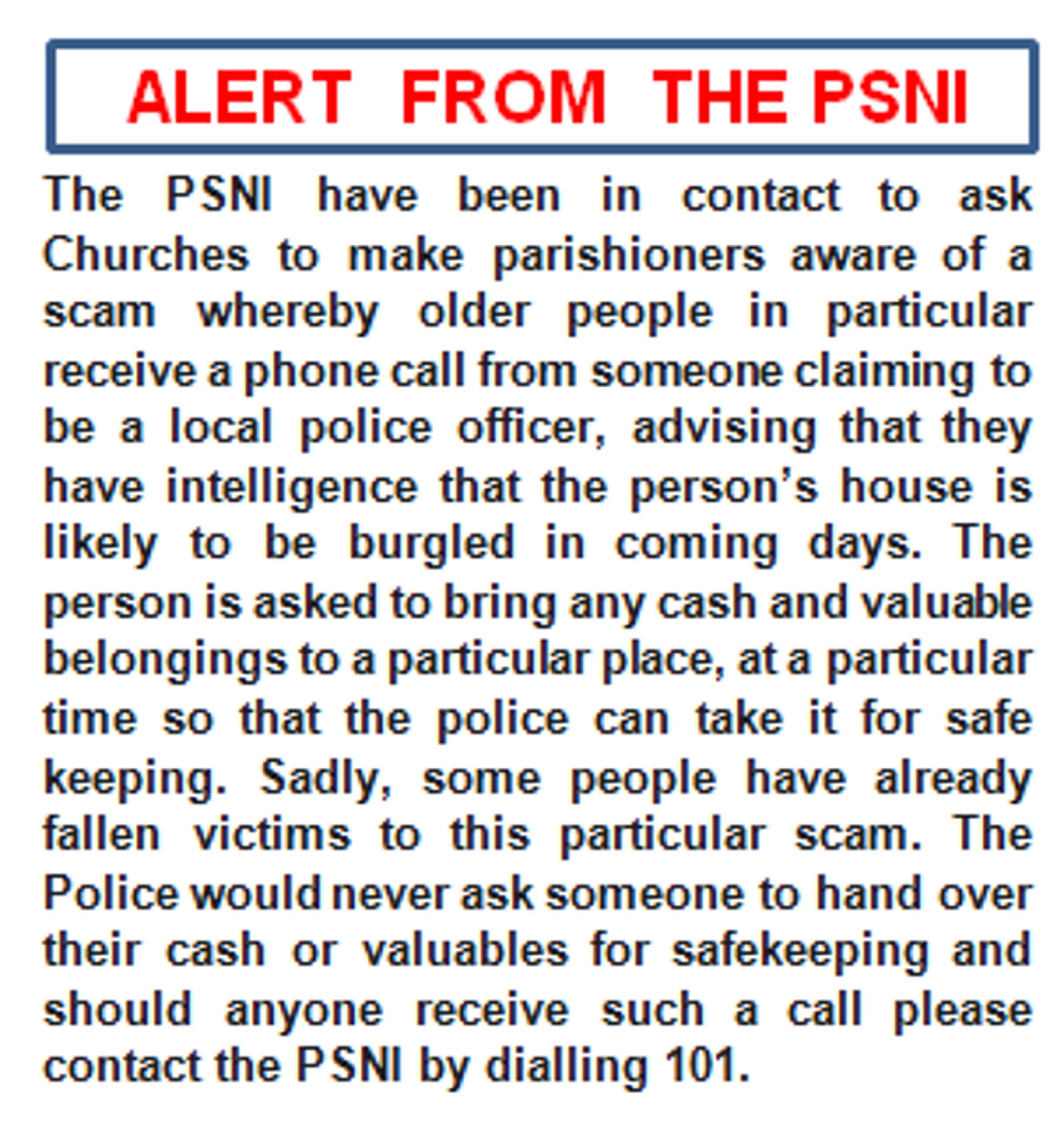 Alert from PSNI 1